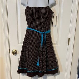 Brown Polka Dot Dress with Blue Accents